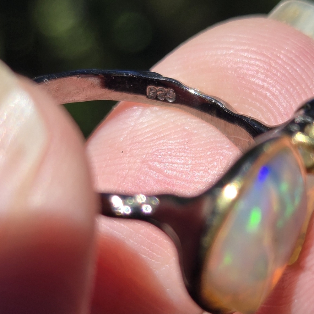 Opal Dual 6k Each Natural Gemstone Sterling Rhodium & Gold Ring Sz6.75 - Picture 10 of 10